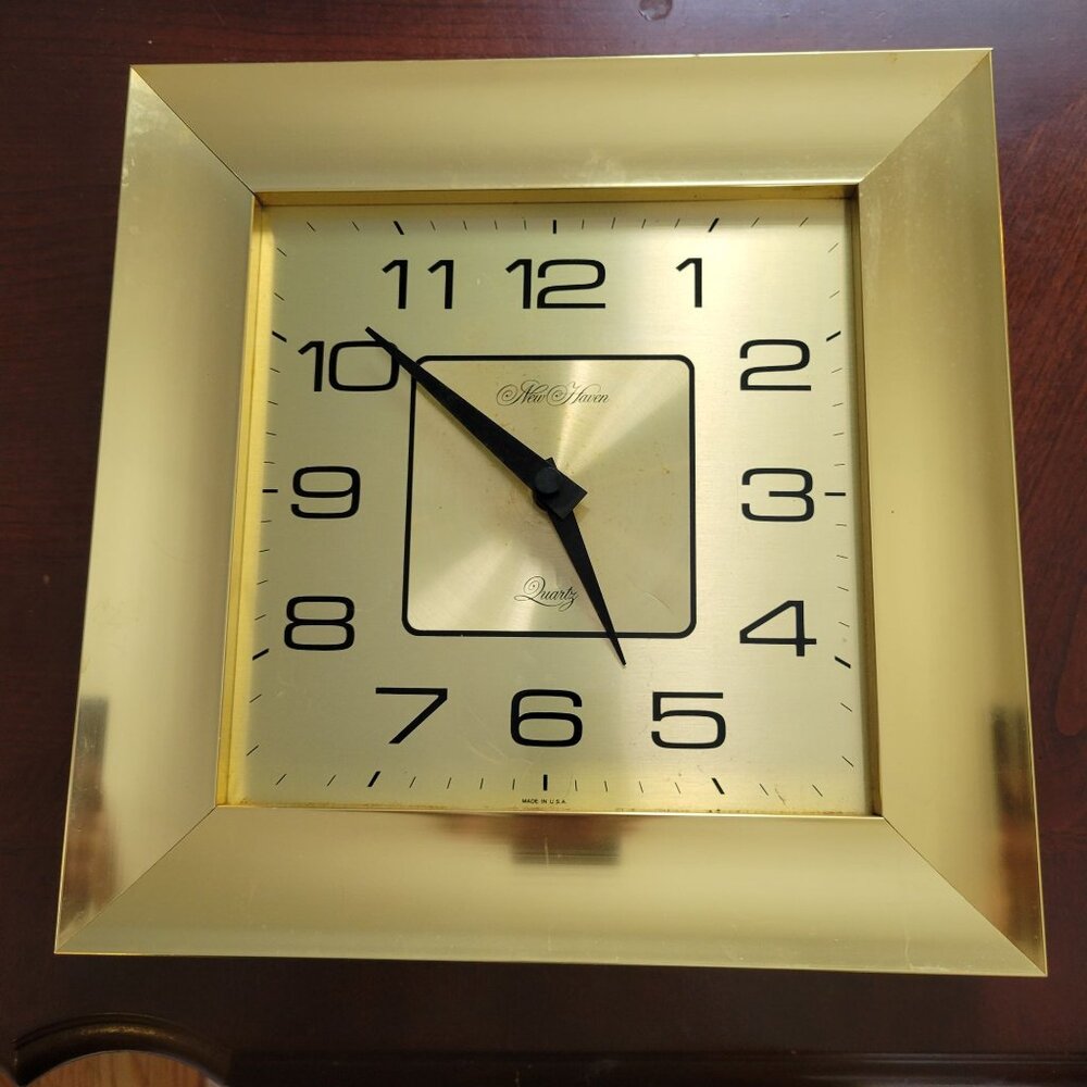 Gold New Haven Quartz Wall Clock 14x14 Inches Square Battery Operated Modern Des